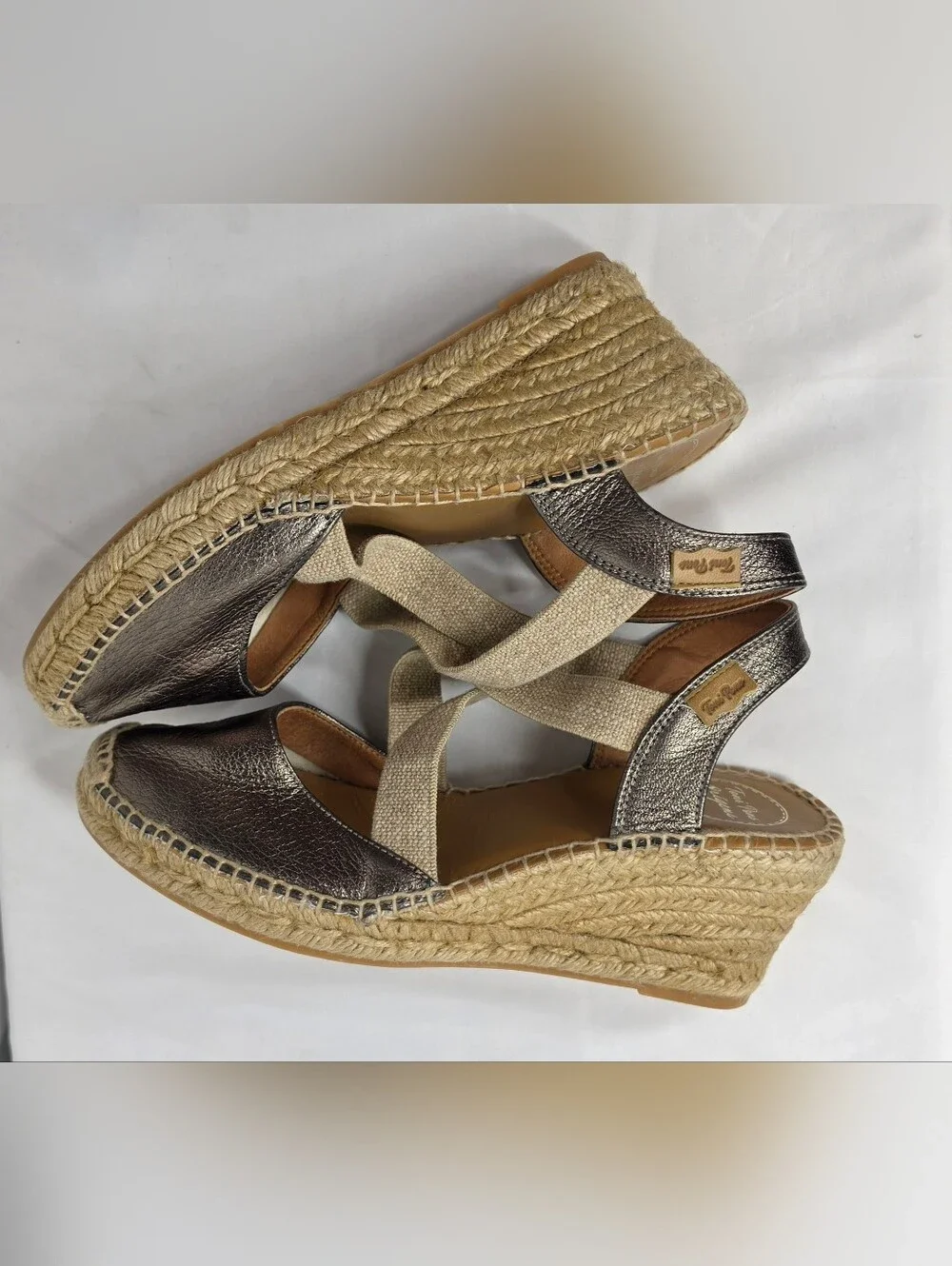 TONI PONS Origens Metallic Bronze Closed Toe Wedge Espadrilles Size 39